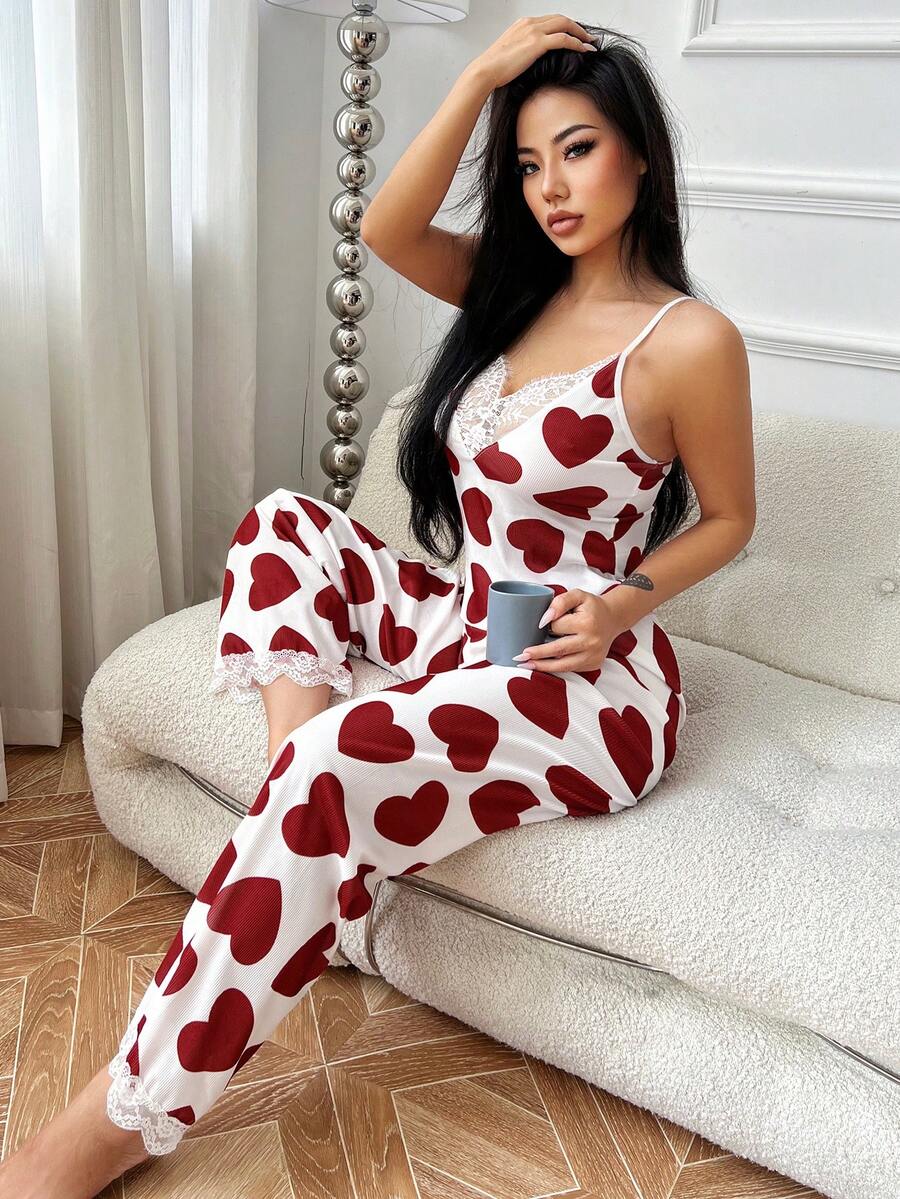 Bộ đồ ngủ Nữ Tương phản ren Tim Tất cả trên in - trắng - Xem 1