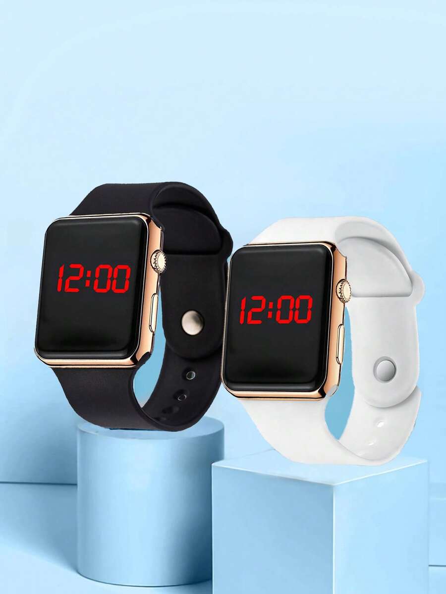 2pcs Couple Square Electronic Watch - Multicolor - View 1