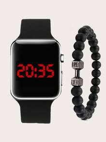1pc Minimalist Electronic Watch & 1pc Beaded Bracelet As A Gift For Students Returning To School