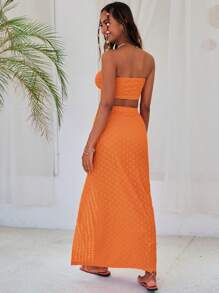SHEIN VCAY Cut Out Tube Top & Split Thigh Skirt - Coral Orange - View 3
