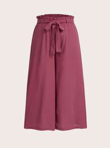 Calvaya Plus Paperbag Waist Tie Front Wide Leg Pants - Redwood - View 3