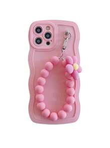 钥匙扣、挂绳 1 件装 液态硅胶纯色波浪仿珍珠吊坠 防丢手机壳 兼容苹果及其他手机（米色可能存在少量黑点且易沾污，此属正常现象） - 粉色 - 查看 5