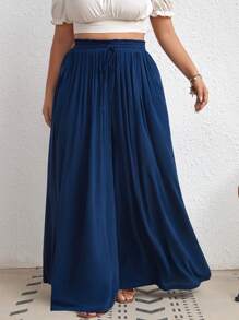 SHEIN VCAY Quần Plus Size Dây kéo Túi màu trơn Giải trí - Màu xanh hải quân - Xem 4