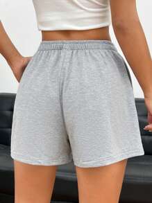 SHEIN EZwear Quần đùi nữ Túi màu trơn Giải trí - Màu Xám nhạt - Xem 2