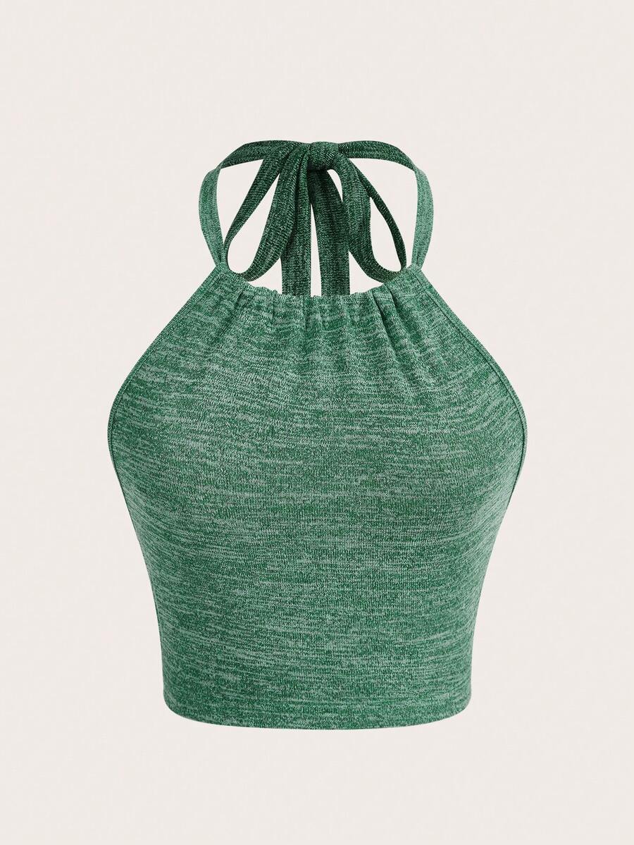 SHEIN EZwear Áo khoác và áo lót dành cho xe tăng nữ Lộ Lưng Buộc lại màu trơn Giải trí - màu xanh lá - Xem 1