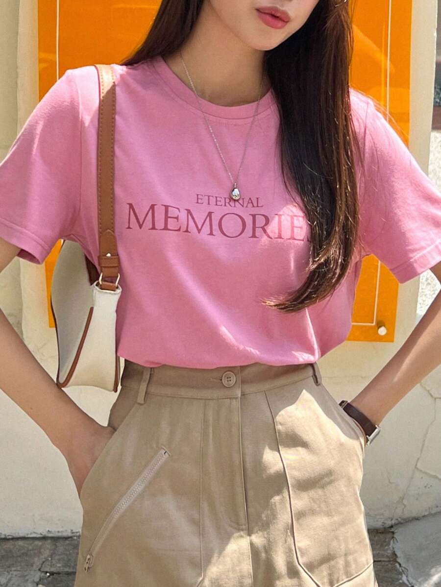 DAZY Áo thun nữ Lá thư Giải trí - Hồng - Xem 1