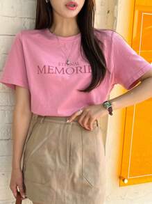DAZY Áo thun nữ Lá thư Giải trí - Hồng - Xem 3