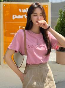 DAZY Áo thun nữ Lá thư Giải trí - Hồng - Xem 6
