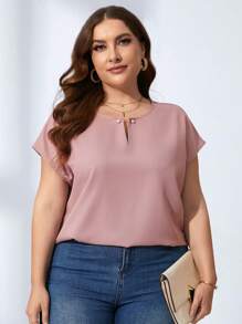 SHEIN Clasi Áo sơ mi Plus Size Ngọc trai màu trơn Giải trí - Bụi hồng - Xem 5
