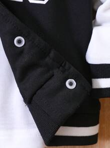 SHEIN Baby Boy Letter Graphic Striped Trim Varsity Jacket Without Tee - Black and White - View 8