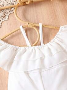 SHEIN Baby Ruffle Trim Cold Shoulder Flare Leg Trousers - White - View 3