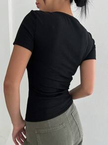 DAZY Solid Ribbed Knit Tee - Black - View 2