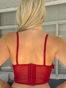 Floral Appliques Mesh Underwire Bra Lingerie UnderwearOuter