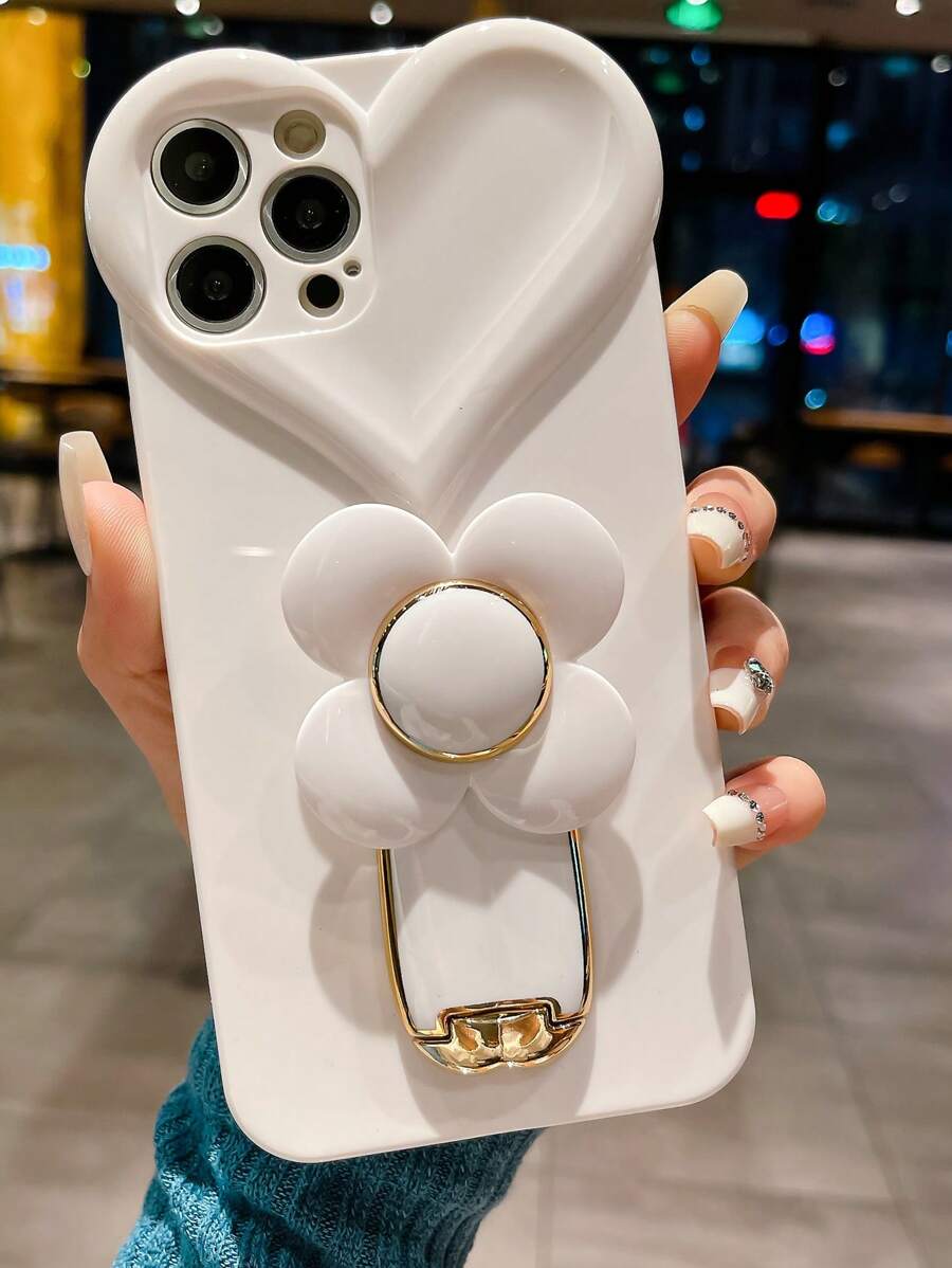 New High-Quality Big Heart Windmill Bracket TPU Shockproof Phone Case Cover Suitable For IPhone 11/12/13/14/15/16/17 Pro Max - Beige - View 1