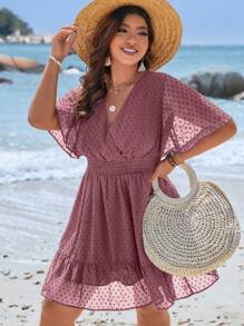 SHEIN Clasi Plus Swiss Dot Flounce Sleeve Ruffle Hem Dress - Mauve Purple - View 5