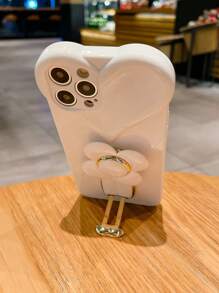 New High-Quality Big Heart Windmill Bracket TPU Shockproof Phone Case Cover Suitable For IPhone 11/12/13/14/15/16/17 Pro Max - Beige - View 3