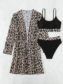 Swim Vcay Set de 2 piezas Bikini de estampado de leopardo con top y shorts, estilo separado para verano 2025
