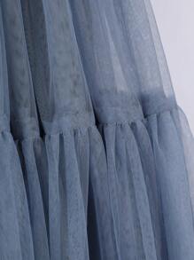 Solid Ruffle Hem Mesh Overlay Skirt - Dusty Blue - View 6