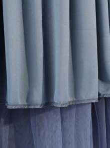 Solid Ruffle Hem Mesh Overlay Skirt - Dusty Blue - View 7