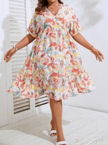 Breezaya 大碼印花荷葉邊娃娃裙 - 彩色 - 查看 1