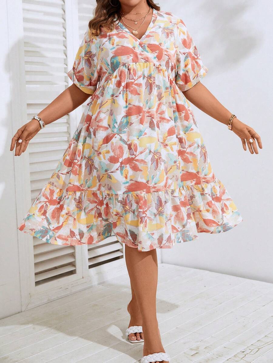 Breezaya 大碼印花荷葉邊娃娃裙 - 彩色 - 查看 1