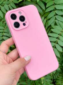 Pink Phone Case Compatible With IPhone 16 Plain Silicone Phone Case Waterproof Shockproof Anti-Fall Scratch Resistant - Watermelon Pink - View 3