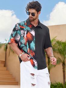 Manfinity RSRT Hombres Camisa con estampado tropical - Negro - Ver 1