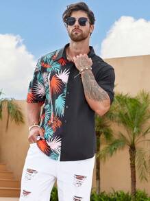 Manfinity RSRT Hombres Camisa con estampado tropical - Negro - Ver 4