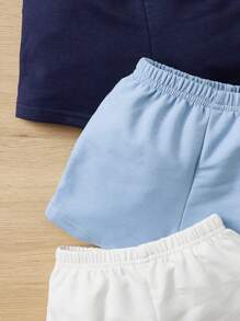 SHEIN 男嬰3入組素色彈性腰帶短褲 - 彩色 - 查看 4