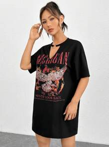 SHEIN Coolane Đầm Cắt ra Nhẫn Thú vật Slogan Giải trí - màu đen - Xem 7