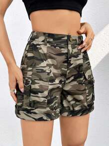 Muchica Quần đùi nữ Nút Túi Dây kéo Ngụy trang Giải trí - Nhiều màu - Xem 3