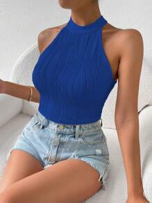 SHEIN Essnce Áo khoác và áo lót dành cho xe tăng nữ màu trơn Giải trí - Xanh đậm - Xem 3