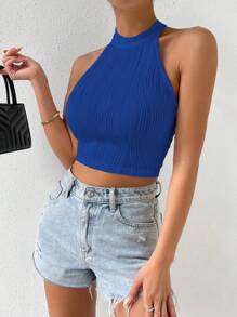 SHEIN Essnce Áo khoác và áo lót dành cho xe tăng nữ màu trơn Giải trí - Xanh đậm - Xem 5