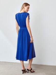 MOTF PREMIUM Đầm Sợi viscose Dây rút Không có thắt lưng - Màu xanh lam - Xem 8