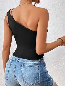 SHEIN Essnce Top crop unicolor de un hombro - Negro - Ver 2