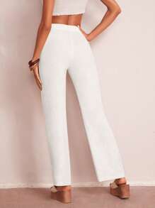 SHEIN LUNE Solid Elastic Waist Trousers - White - View 3