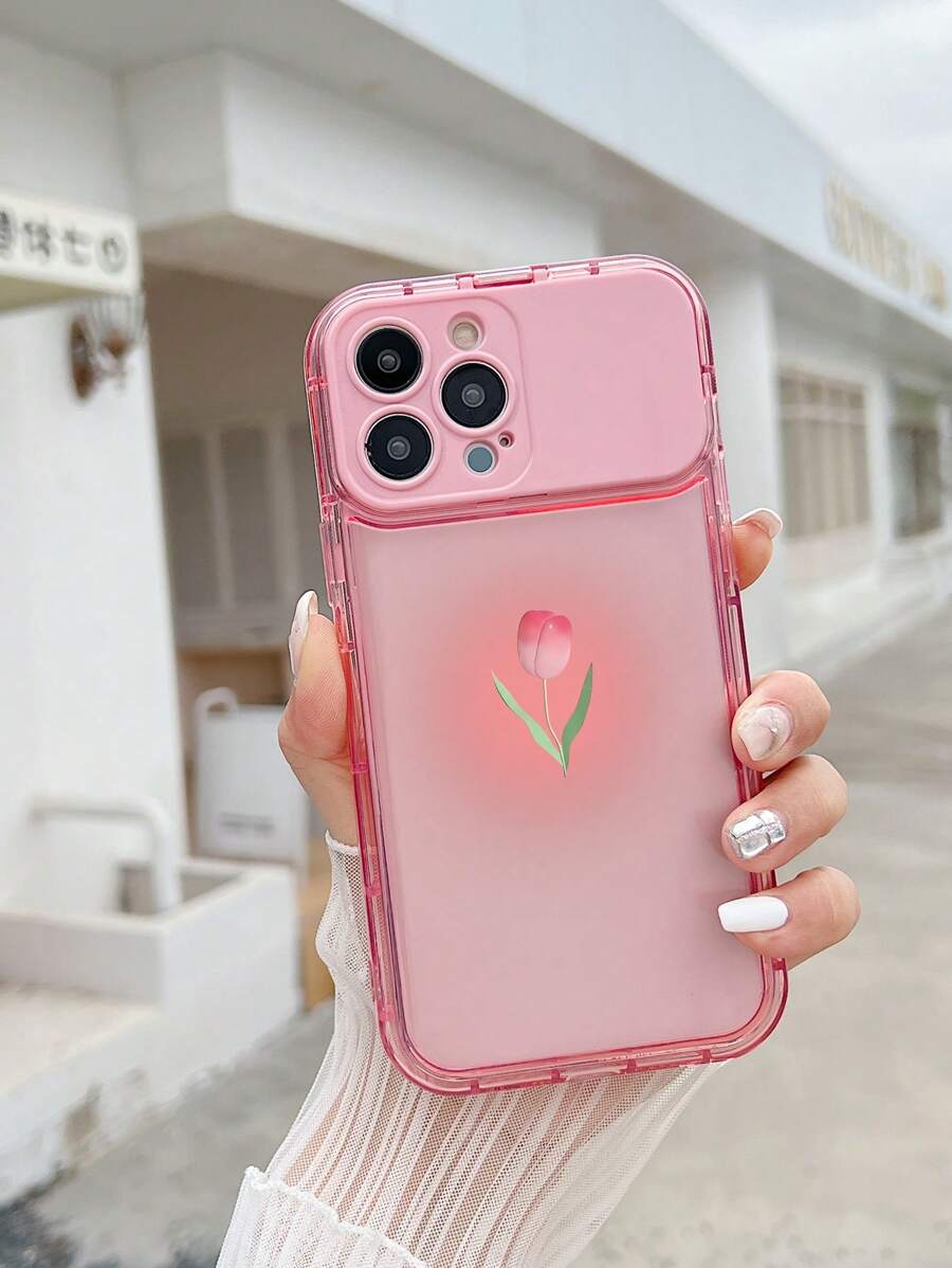 Vỏ điện thoại in hình hoa tulip có nắp máy ảnh có thể gập lại - Nhiều màu - Xem 1