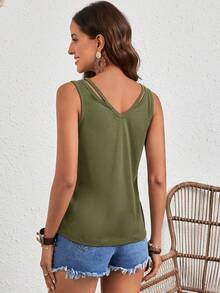 SHEIN LUNE Cut Out Tank Top - Army Green - View 2