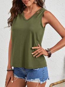 SHEIN LUNE Cut Out Tank Top - Army Green - View 5