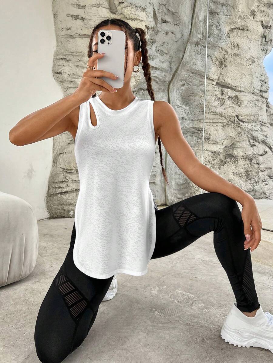 Easithlete Cut Out Curved Hem Sports Tank Top Fitted Shirt