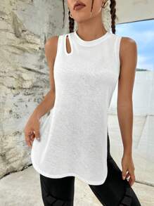Easithlete Cut Out Curved Hem Sports Tank Top Fitted Shirt