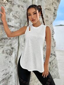 Easithlete Cut Out Curved Hem Sports Tank Top Fitted Shirt