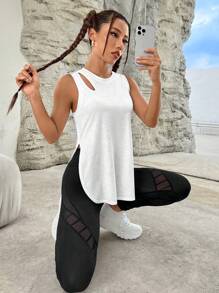 Easithlete Cut Out Curved Hem Sports Tank Top Fitted Shirt