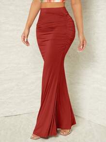 SHEIN SXY Váy nữ Xù màu trơn Thanh lịch - Đỏ - Xem 1