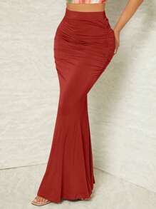 SHEIN SXY Váy nữ Xù màu trơn Thanh lịch - Đỏ - Xem 3