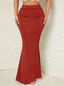 SHEIN SXY Váy nữ Xù màu trơn Thanh lịch - Đỏ - Xem 5