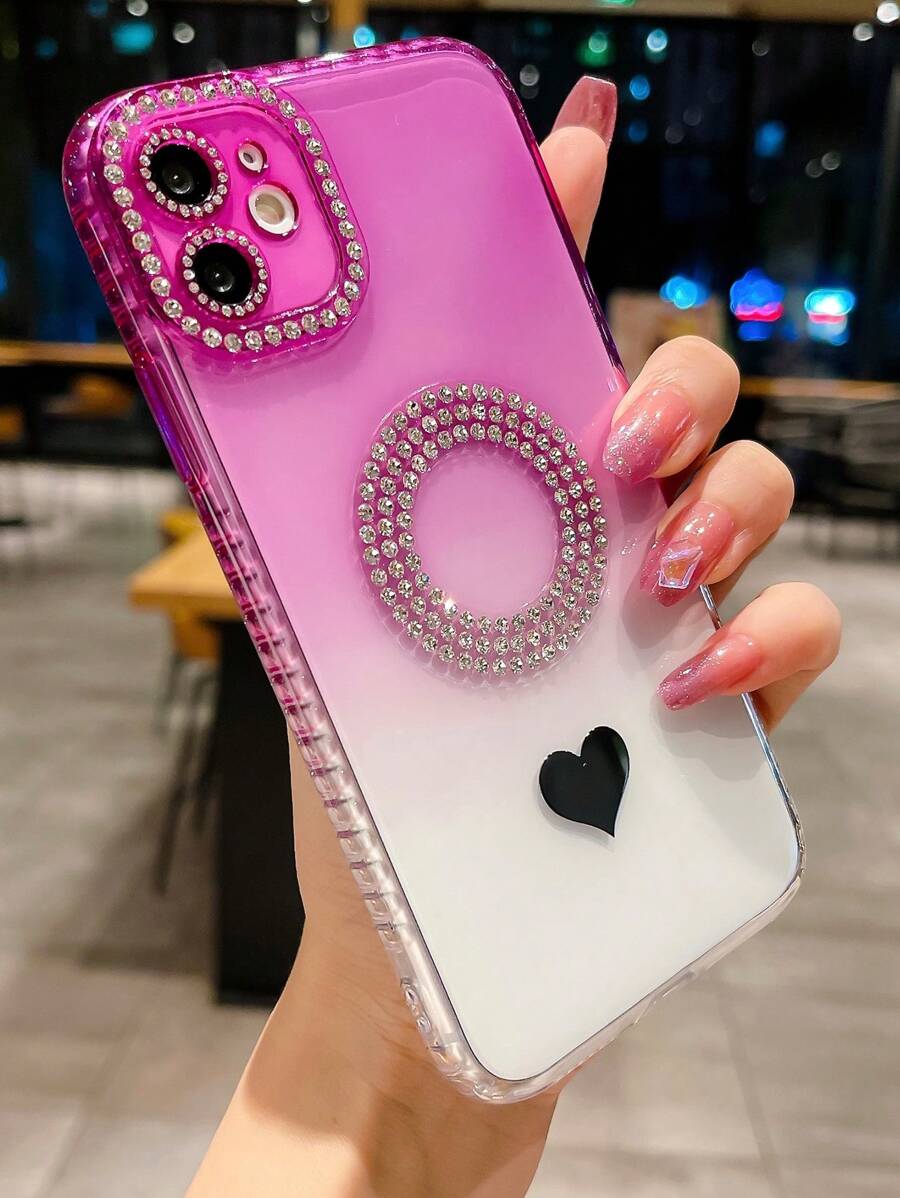 Rhinestone Decor Ombre Phone Case - Purple - View 1