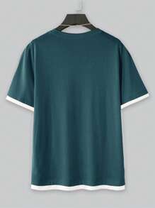 Manfinity Hypemode 休閒貼布字母男士T恤和背心 - 墨綠色 - 查看 2