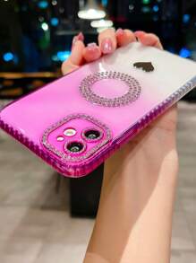 Rhinestone Decor Ombre Phone Case - Purple - View 3