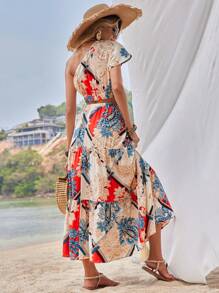 SHEIN VCAY Bộ đồ hai mảnh nữ viền lá sen Viên lá sen Tách cao Paisley Boho - Nhiều màu - Xem 3